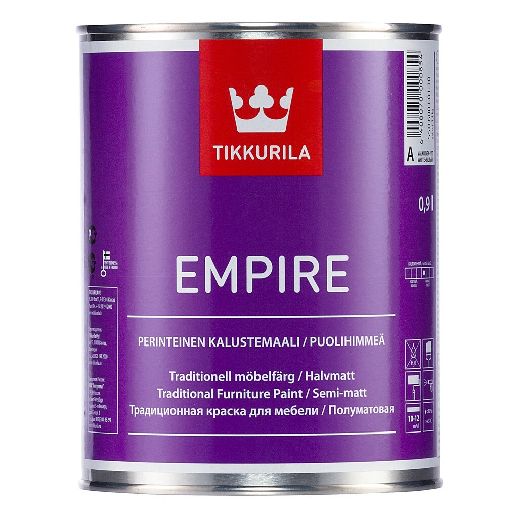 Tikkurila empire краска алкидная для мебели универсальная полуматовая база a 0 9л